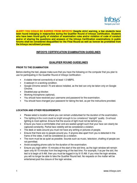 EXAMINATION GUIDELINES FOR INFOSYS CERTIFICATION.